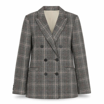 H&M Womens Grey Check Double Breasted Blazer UK 6 Regular Fit