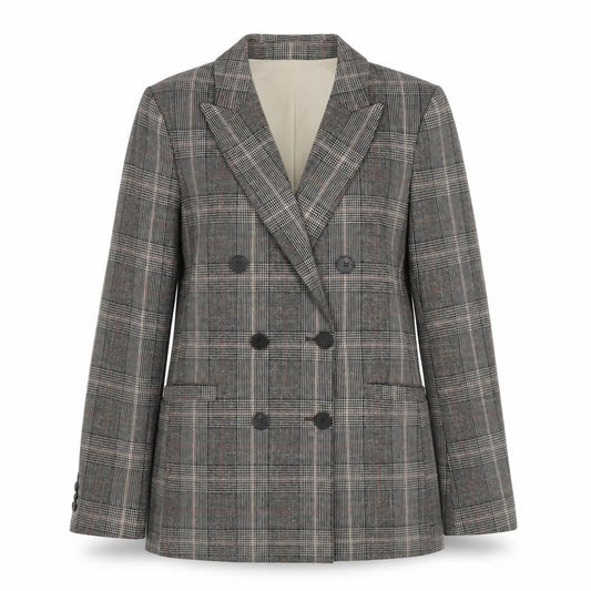 H&M Womens Grey Check Double Breasted Blazer UK 6 Regular Fit