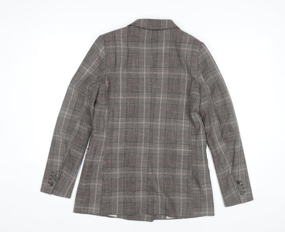 H&M Womens Grey Check Double Breasted Blazer UK 6 Regular Fit