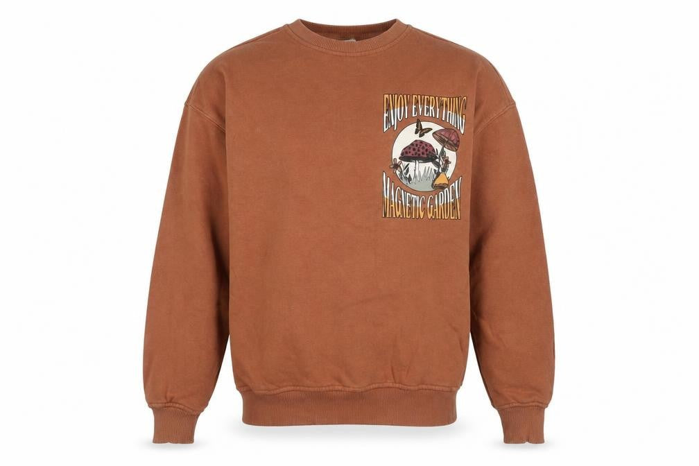 Pull&Bear Men’s Brown Graphic Sweatshirt S Regular Fit Crew Neck