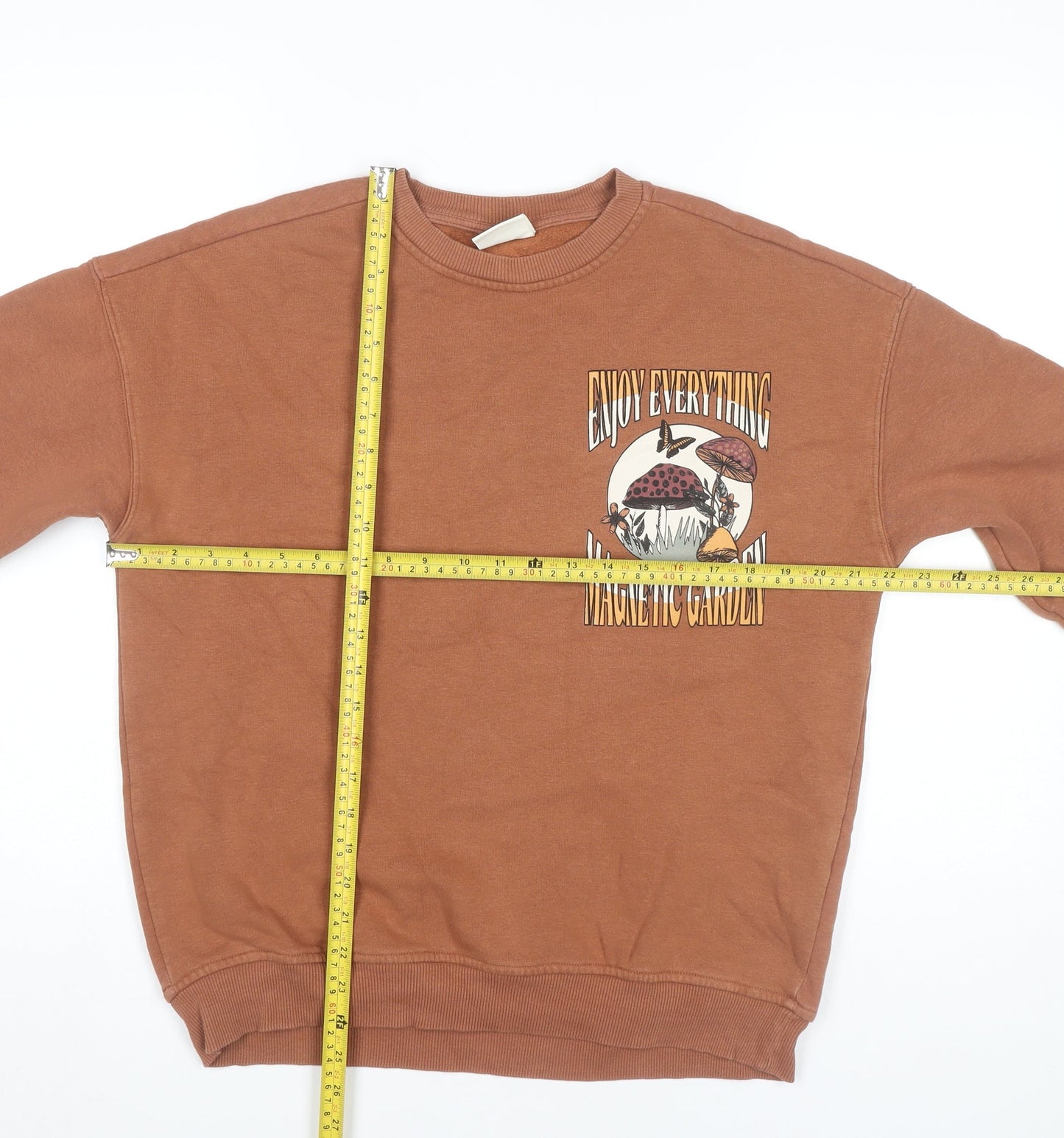 Pull&Bear Men’s Brown Graphic Sweatshirt S Regular Fit Crew Neck