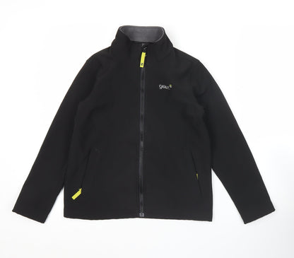 Front view of Gelert boys’ black softshell jacket, size 9-10, years full zip outdoor coat