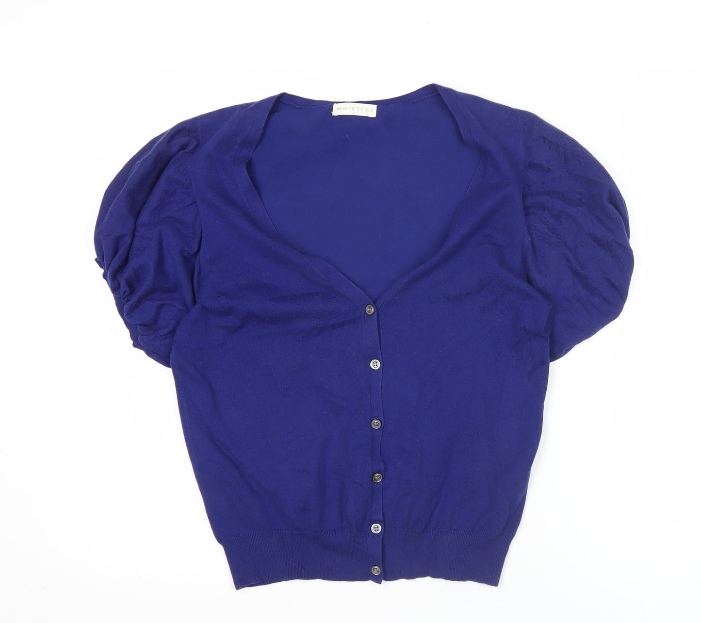 Whistles Womens Blue Size 12 Puff Sleeve V-Neck Cardigan