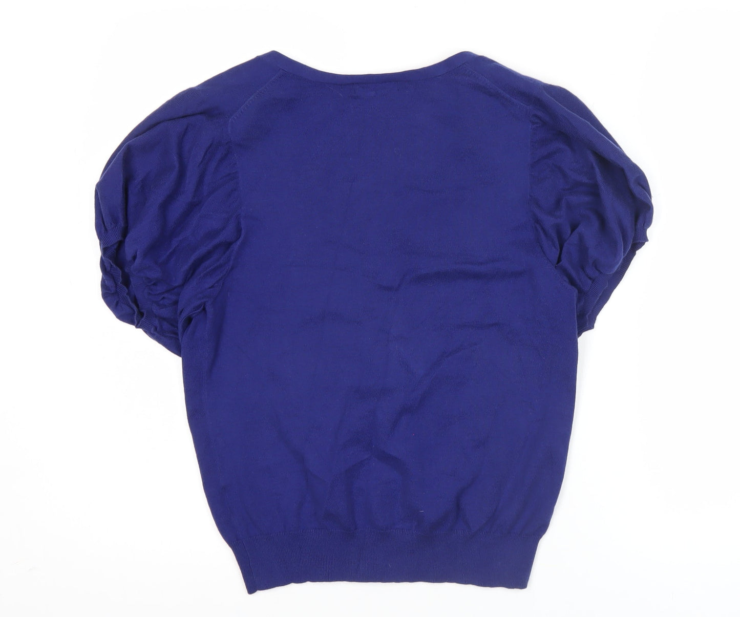 Whistles Womens Blue Size 12 Puff Sleeve V-Neck Cardigan