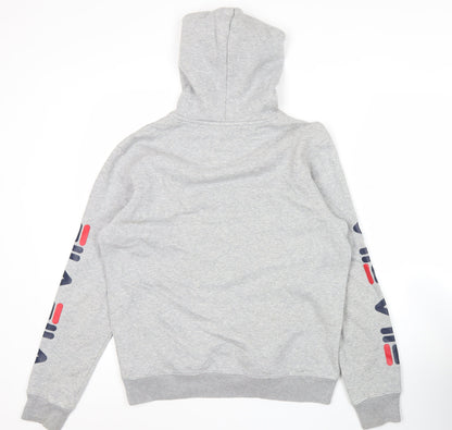 Close-up detail of Fila Men’s Grey Pullover Hoodie Sweatshirt Logo Small