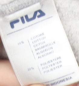 Brand and care label for Fila Men’s Grey Pullover Hoodie Sweatshirt Logo Small