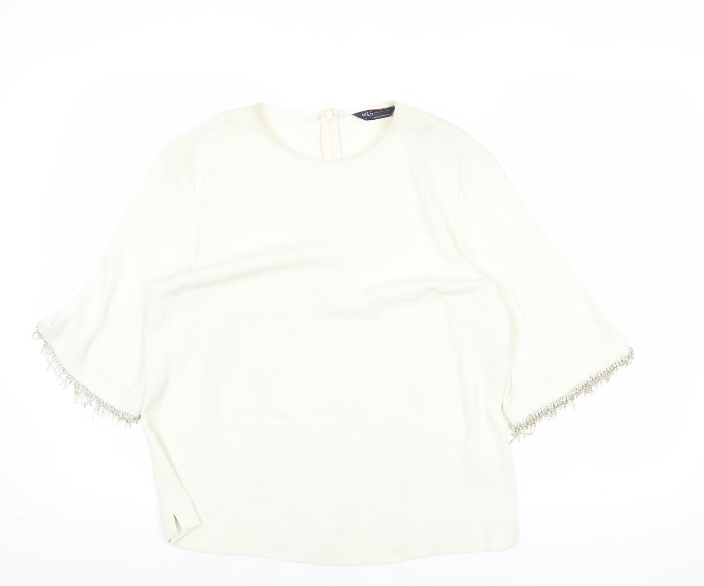 Marks and Spencer Women’s Ivory Blouse Size 12 Beaded Fringe 3/4 Sleeve