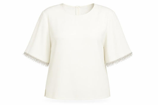 Marks and Spencer Women’s Ivory Blouse Size 12 Beaded Fringe 3/4 Sleeve