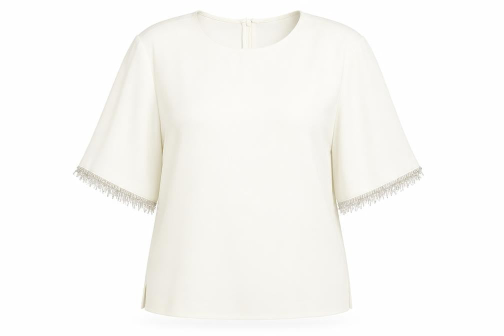 Marks & Spencer Women’s Ivory Blouse Size 12 Beaded Fringe 3/4 Sleeve