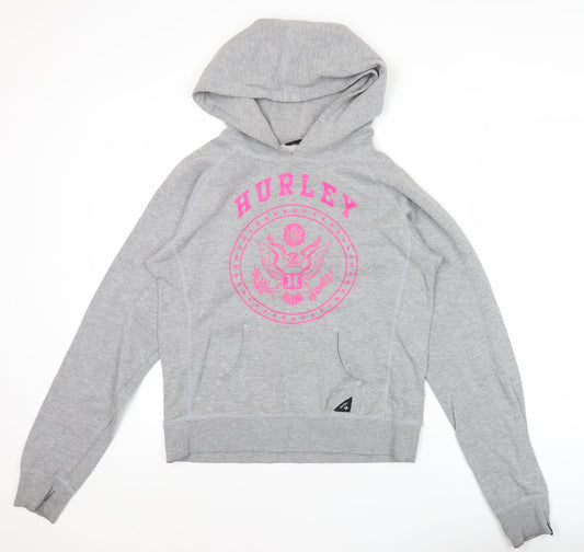 Hurley Womens Grey Pullover Hoodie Sweatshirt Size M Logo Print