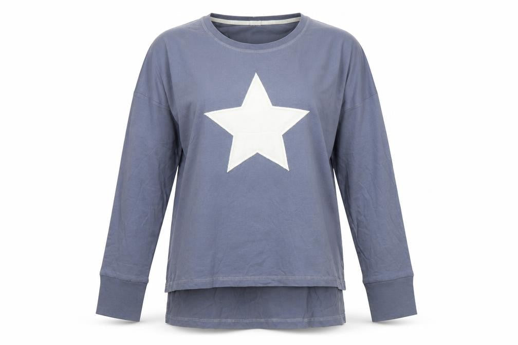 John Lewis Womens Blue Cotton Star Long Sleeve T-Shirt Size 10