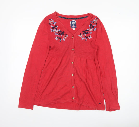 Mandarary Womens Red Floral Cotton Cardigan Size 10 Long Sleeve