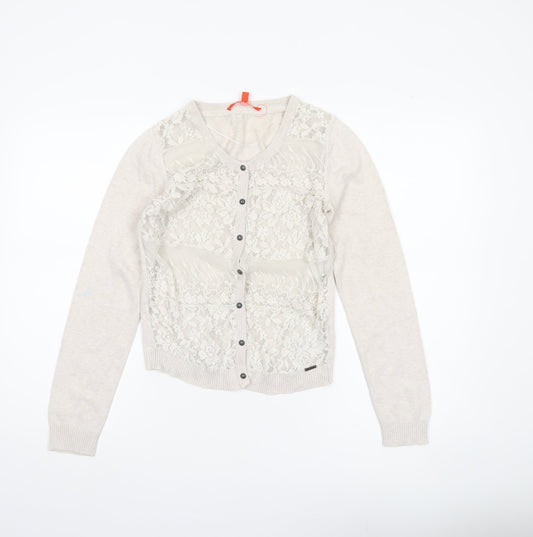 Notthesame Womens Beige Floral Lace V-Neck Cardigan Size 10