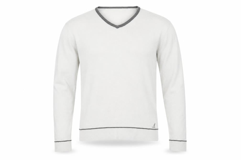 Kangol Mens Grey V-Neck Pullover Jumper L Wool Blend Long Sleeve