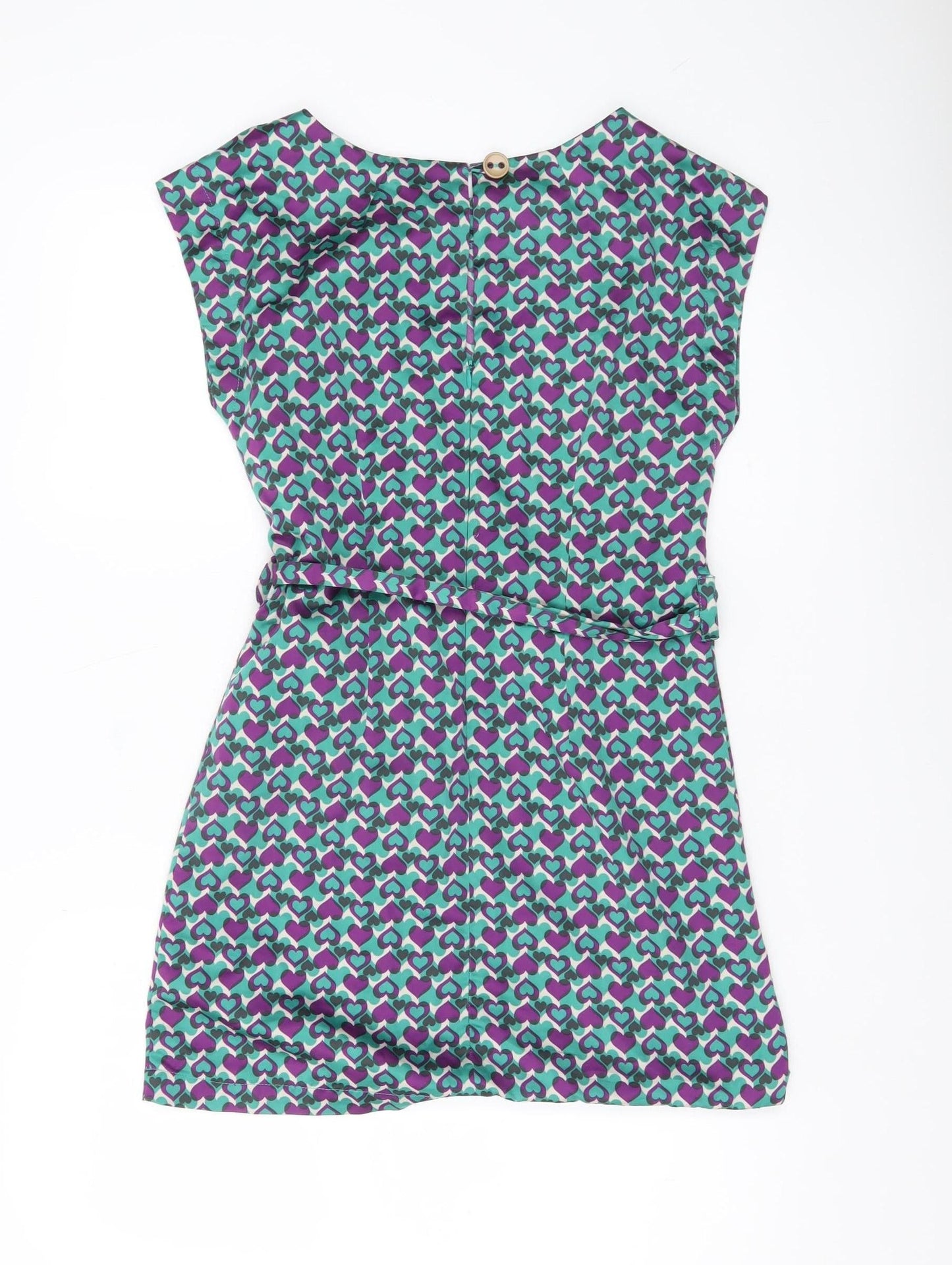 Topshop Women’s Multicoloured Size 8 Shift Dress Belted Retro Hearts