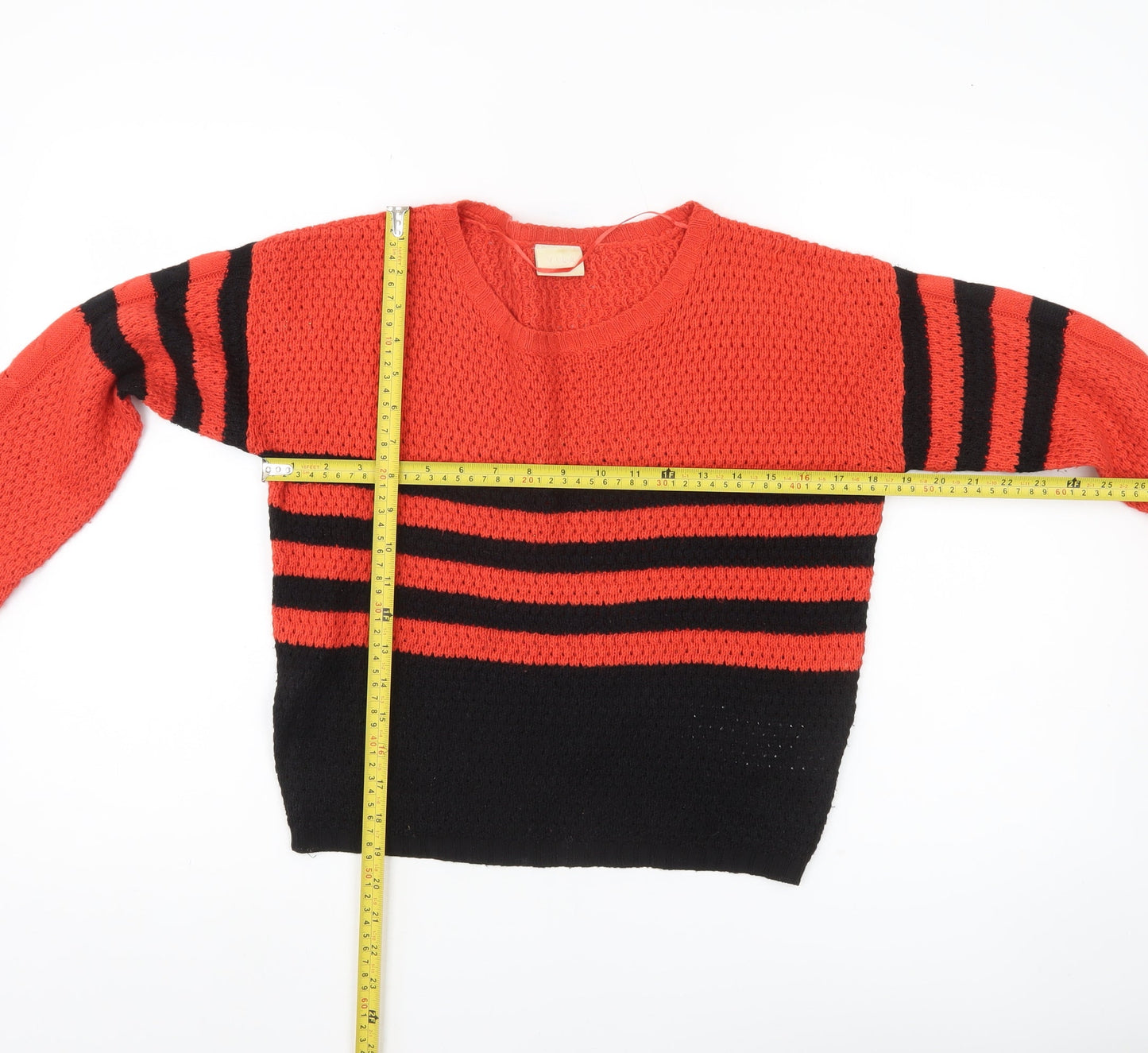 Vila Women Red Black Striped Knit Pullover Jumper Size S
