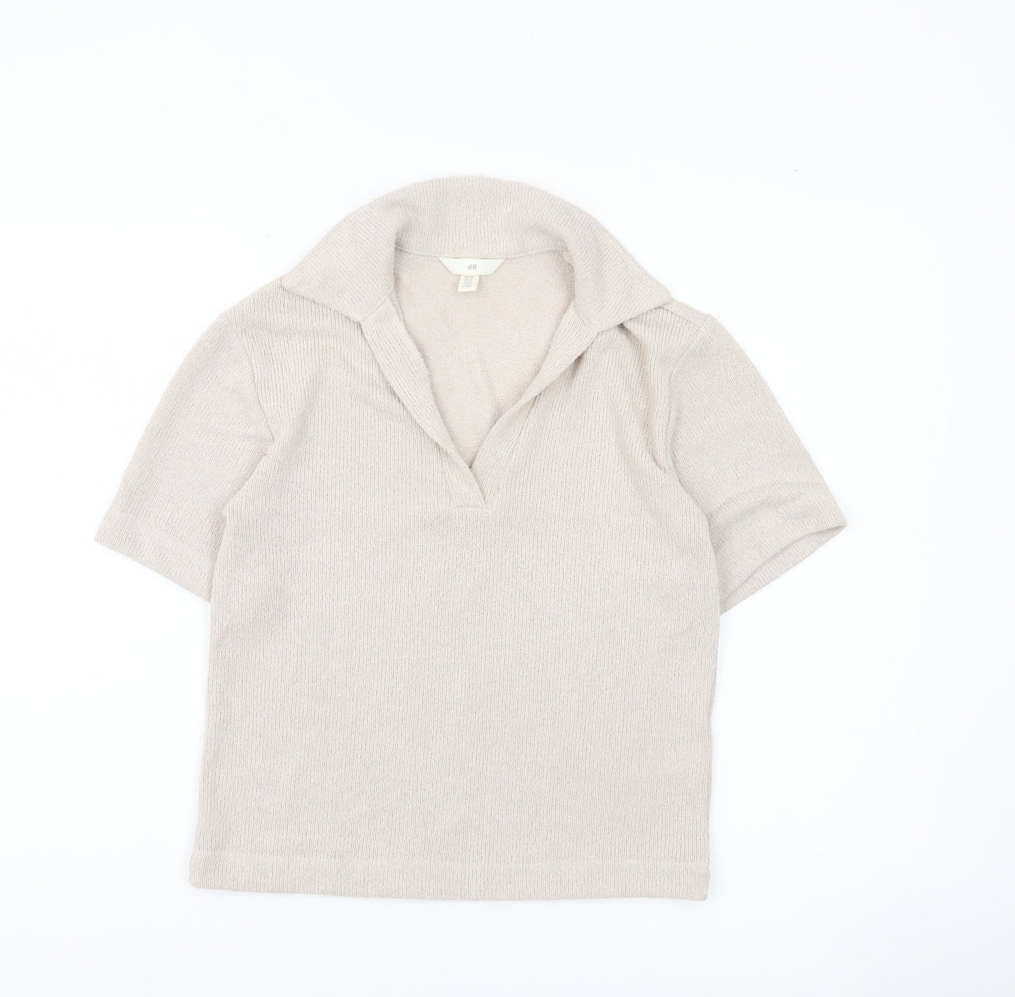 H&M Women Beige XS Short Sleeve Knit Polo Top