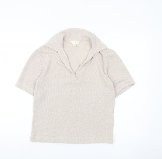 H&M Women Beige XS Short Sleeve Knit Polo Top