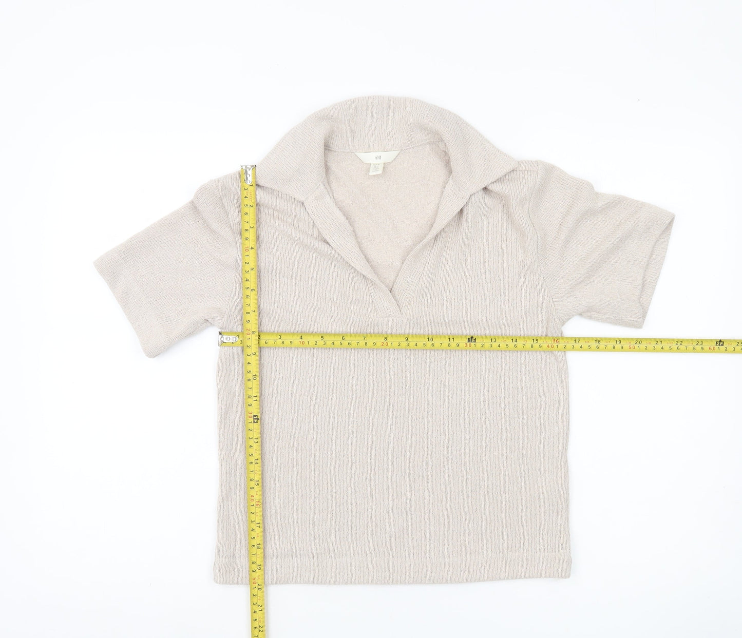 H&M Women Beige XS Short Sleeve Knit Polo Top