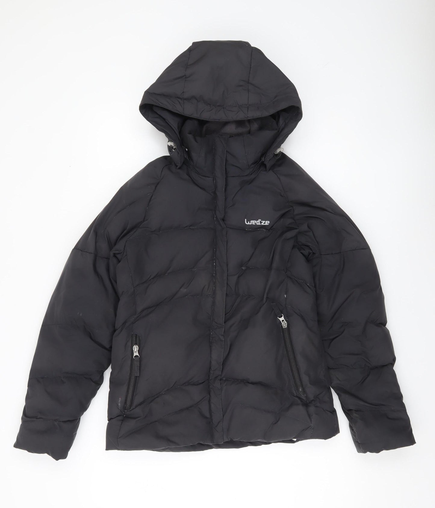 Wedze Women’s Black Puffer Jacket Coat Hooded Size 8 Winter Ski