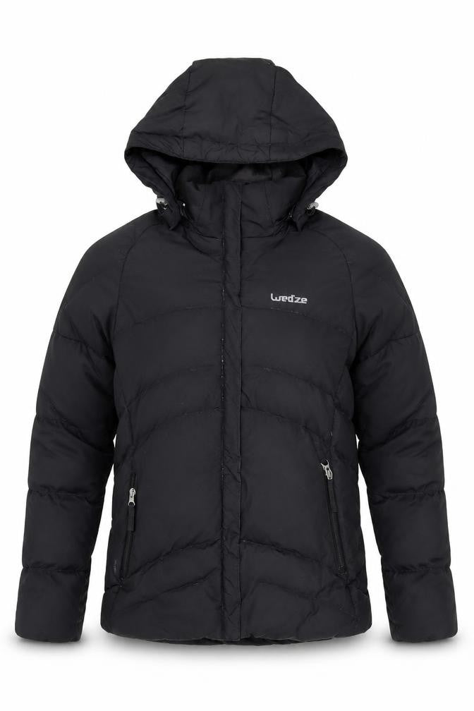 Wedze Women’s Black Puffer Jacket Coat Hooded Size 8 Winter Ski
