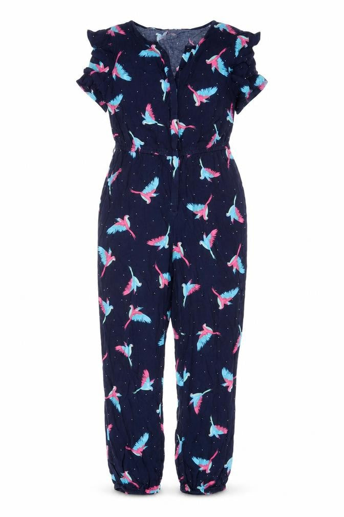 C&A Girls Blue Bird Print Sleeveless Jumpsuit Size 18 Plus Viscose