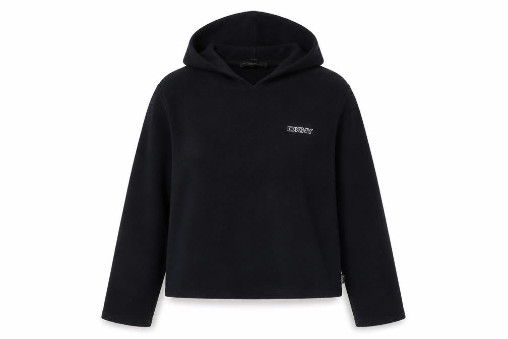 DKNY Womens Black Pullover Hoodie Fleece Sweatshirt Size L
