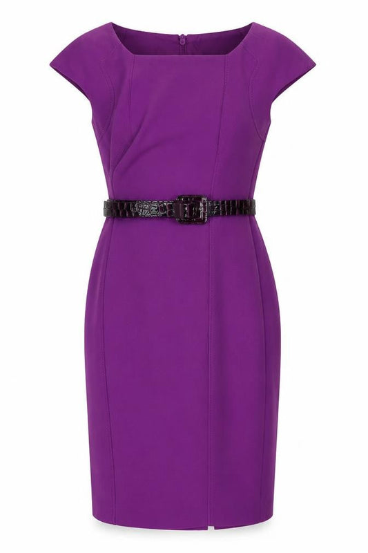 Marks & Spencer Womens Purple Sheath Dress UK 8 Belted Knee Length Workwear