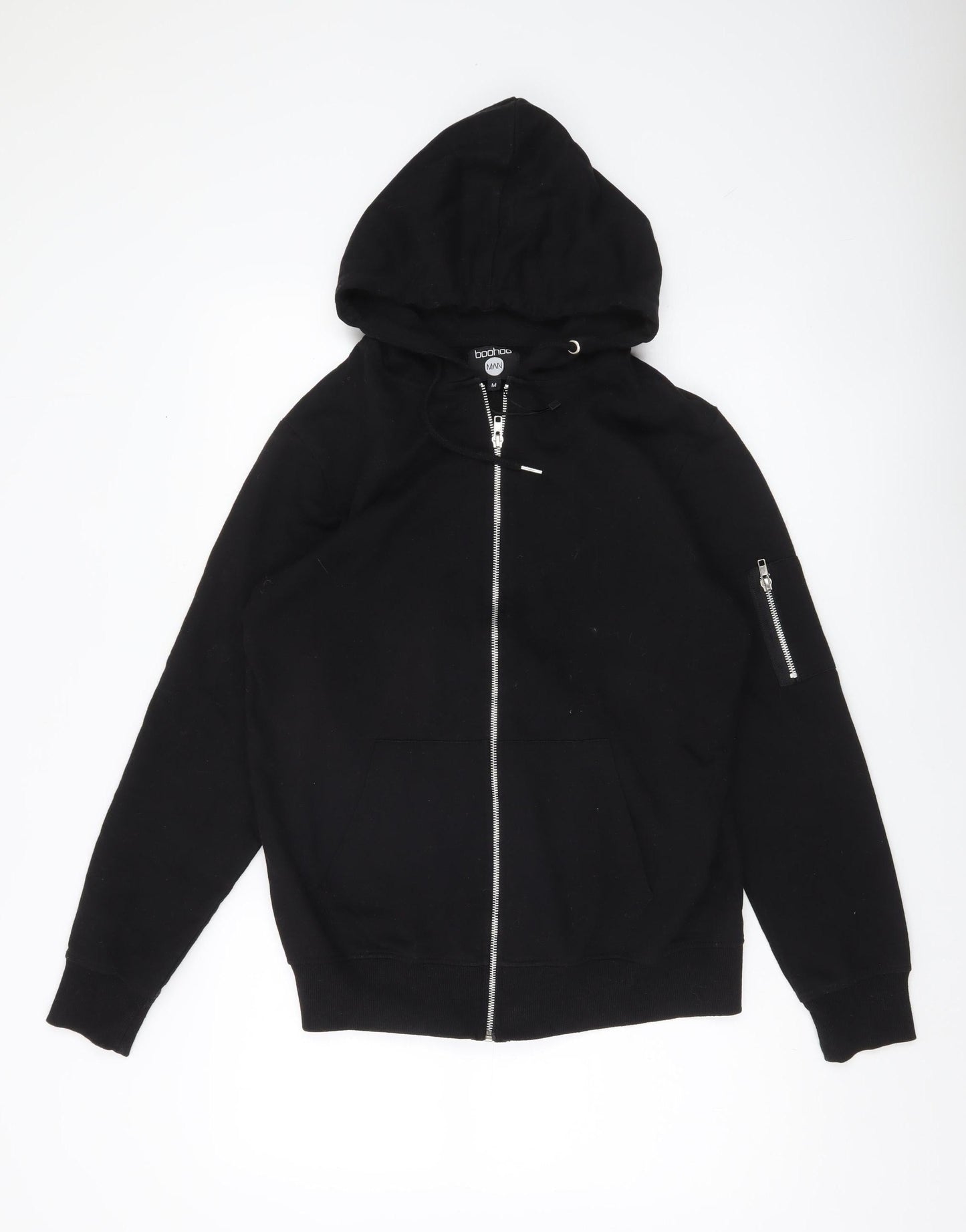 boohooMAN Men’s Black Full Zip Hoodie Size M Regular Fit Long Sleeve
