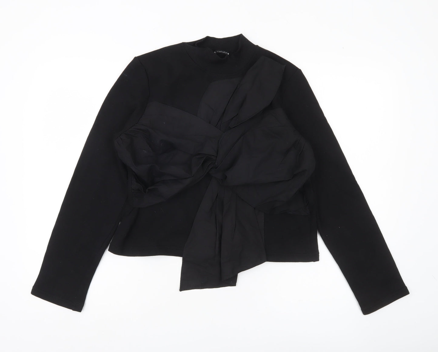 Zara Women Black Long Sleeve Bow Accent Blouse Size S