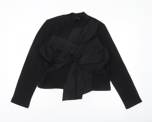Zara Women Black Long Sleeve Bow Accent Blouse Size S