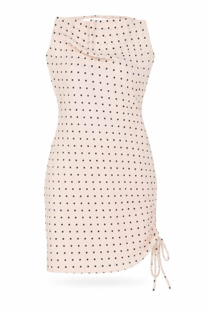 Nasty Gal Women’s Beige Polka Dot Bodycon Dress UK 12 Sleeveless Cowl Neck