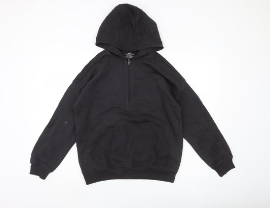 Marks and Spencer Boys Black Hoodie 12-13 Yrs Regular Fit Pullover