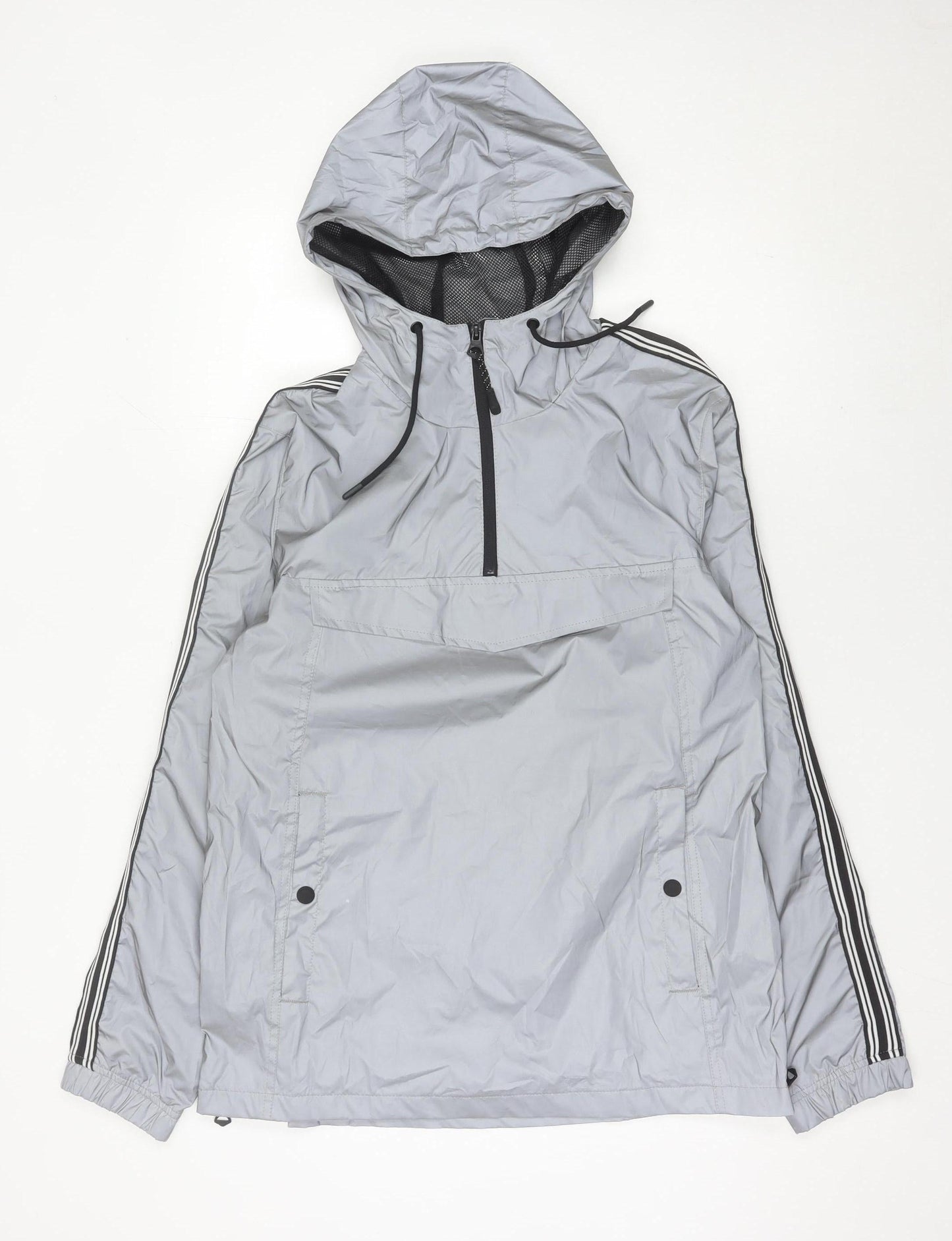 Brave Soul Men’s Grey Hooded Anorak Jacket Size L Lightweight Polyester