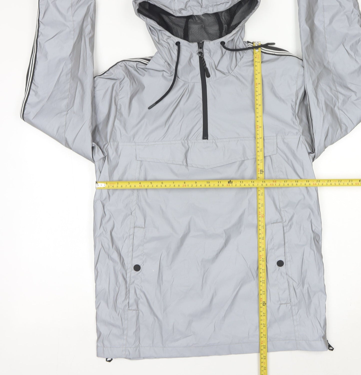 Brave Soul Men’s Grey Hooded Anorak Jacket Size L Lightweight Polyester