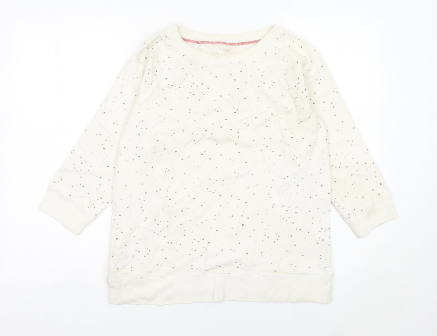 White Stuff Women Ivory Cotton Polka Dot Pullover Sweatshirt Size S