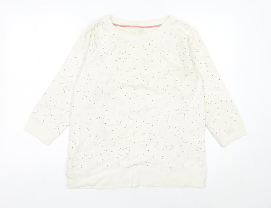 White Stuff Women Ivory Cotton Polka Dot Pullover Sweatshirt Size S