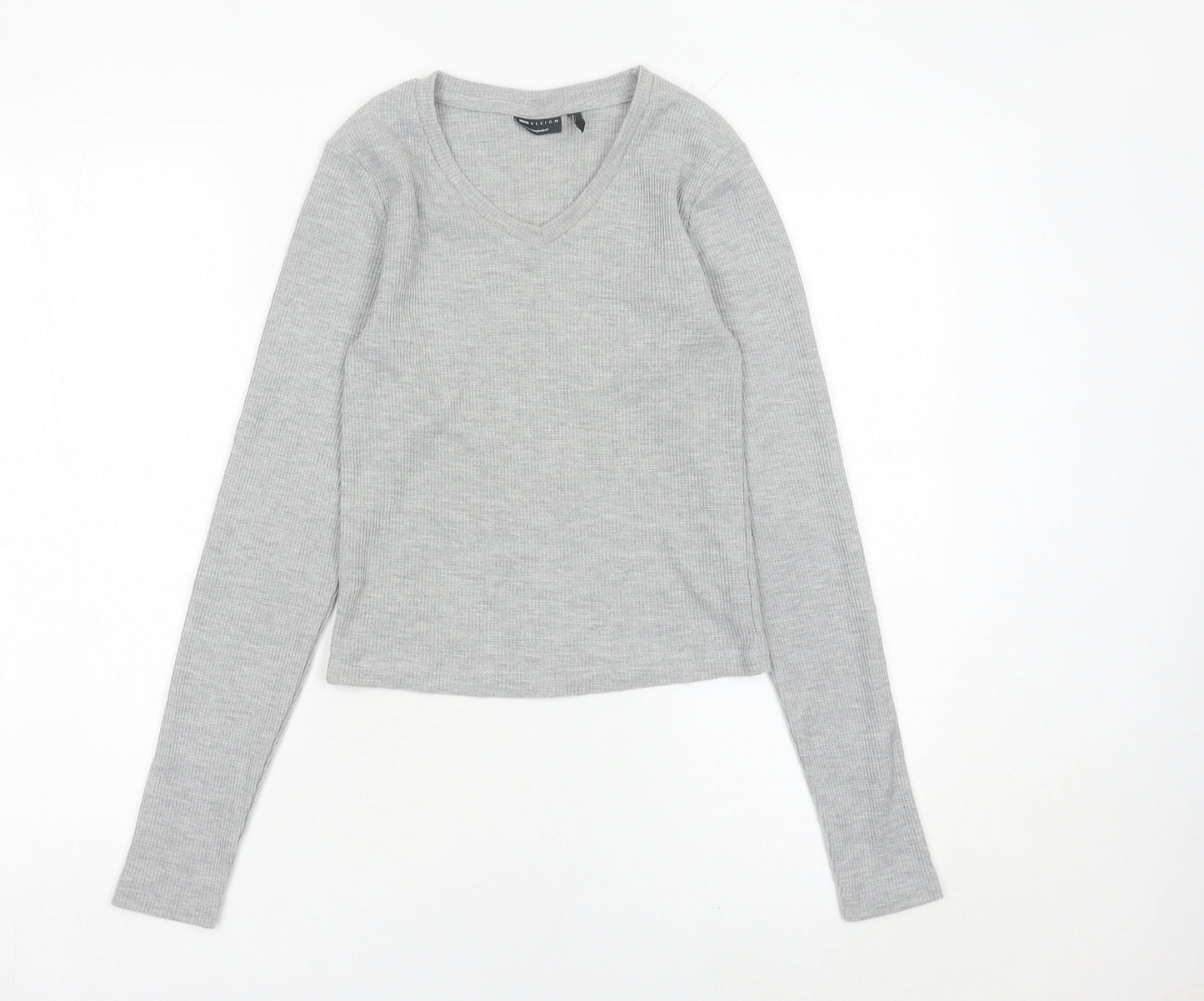 ASOS Design Women’s Grey Slim Fit Long Sleeve V-Neck Top Size S UK 8-10