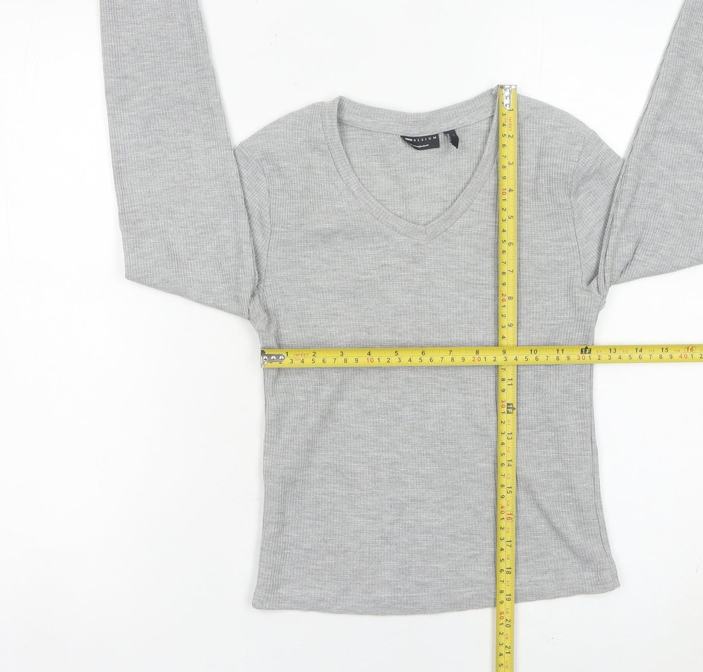 ASOS Design Women’s Grey Slim Fit Long Sleeve V-Neck Top Size S UK 8-10