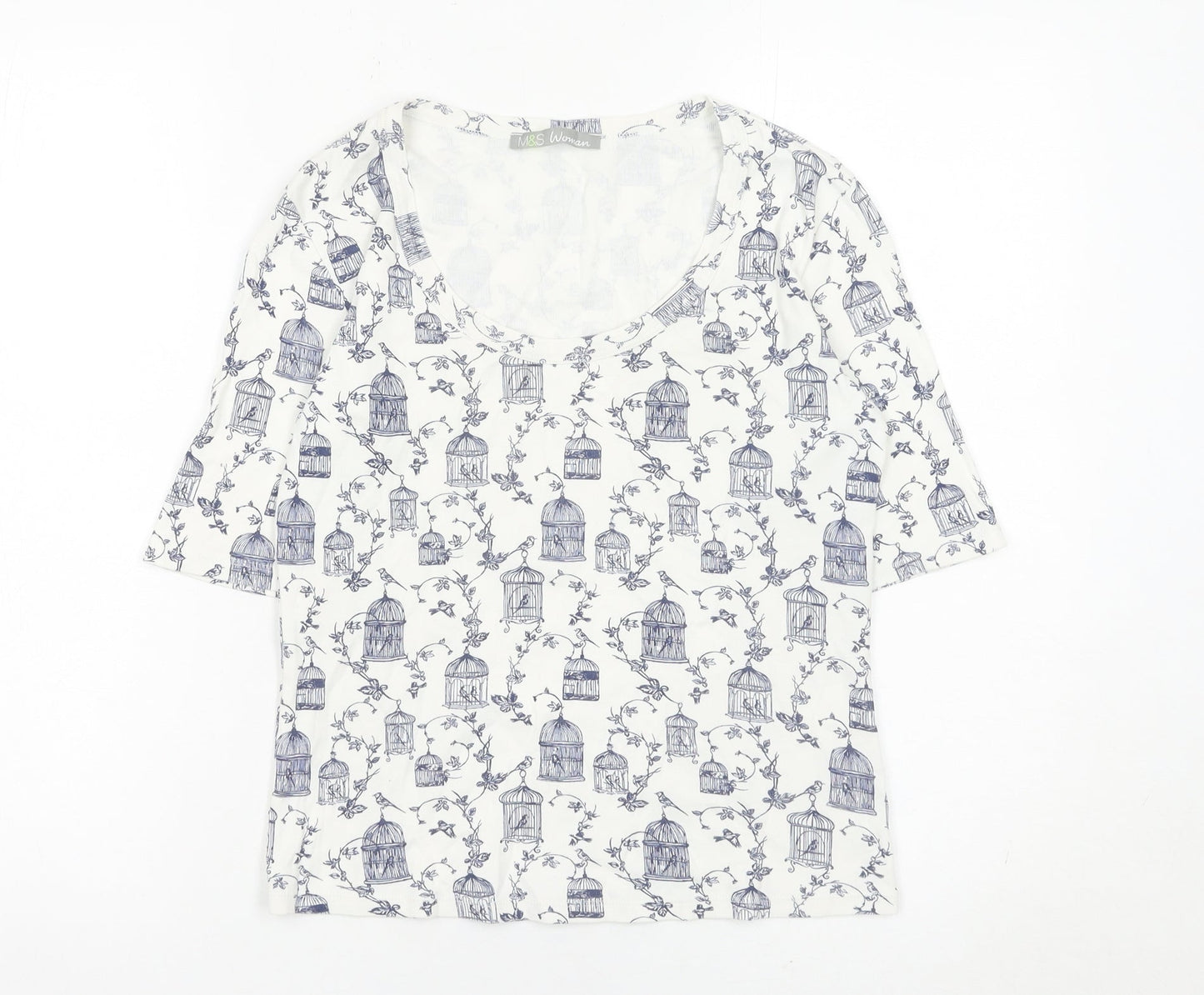 Marks and Spencer Womens White Bird Print Cotton T-Shirt UK 8