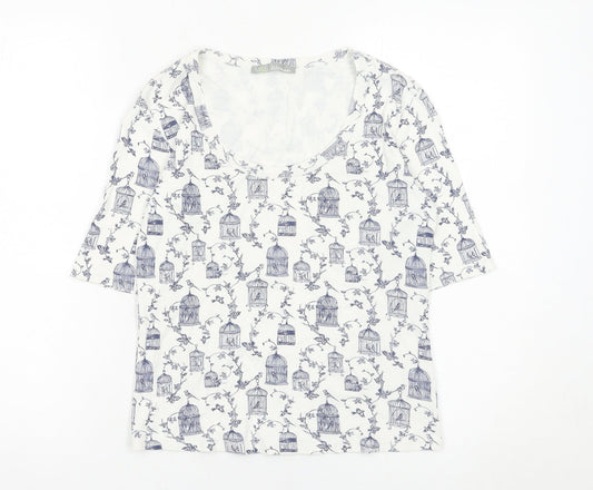 Marks and Spencer Womens White Bird Print Cotton T-Shirt UK 8