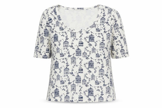 Marks and Spencer Womens White Bird Print Cotton T-Shirt UK 8