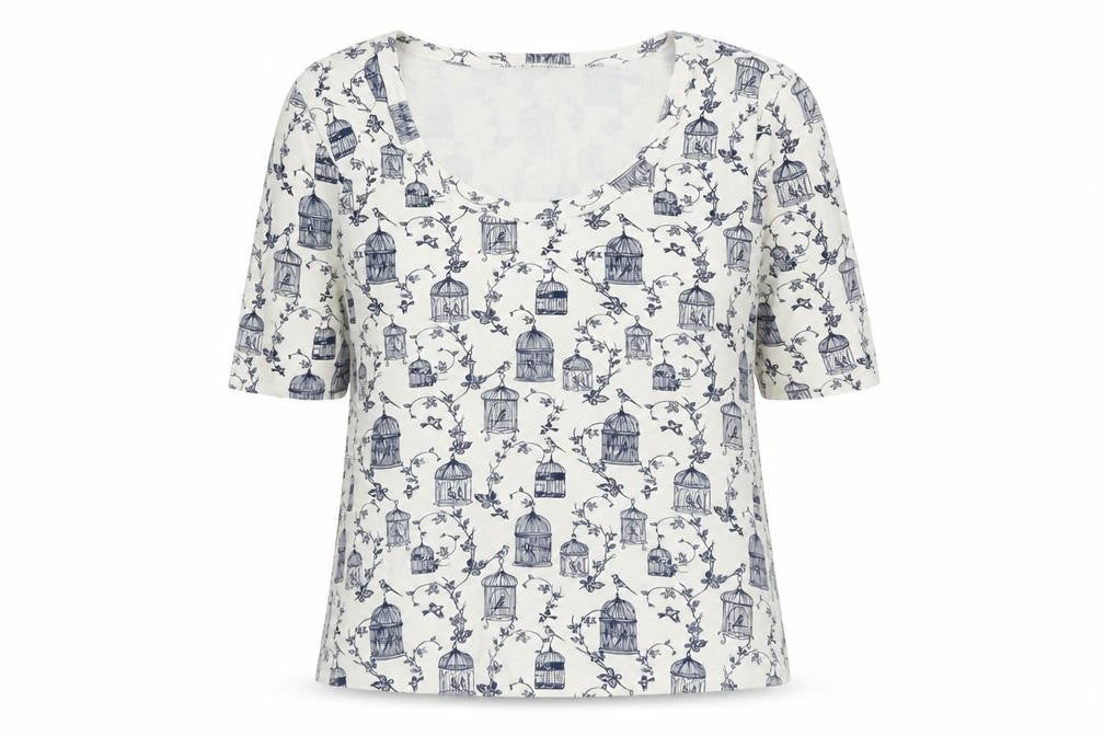 Marks & Spencer Womens White Bird Print Cotton T-Shirt UK 8