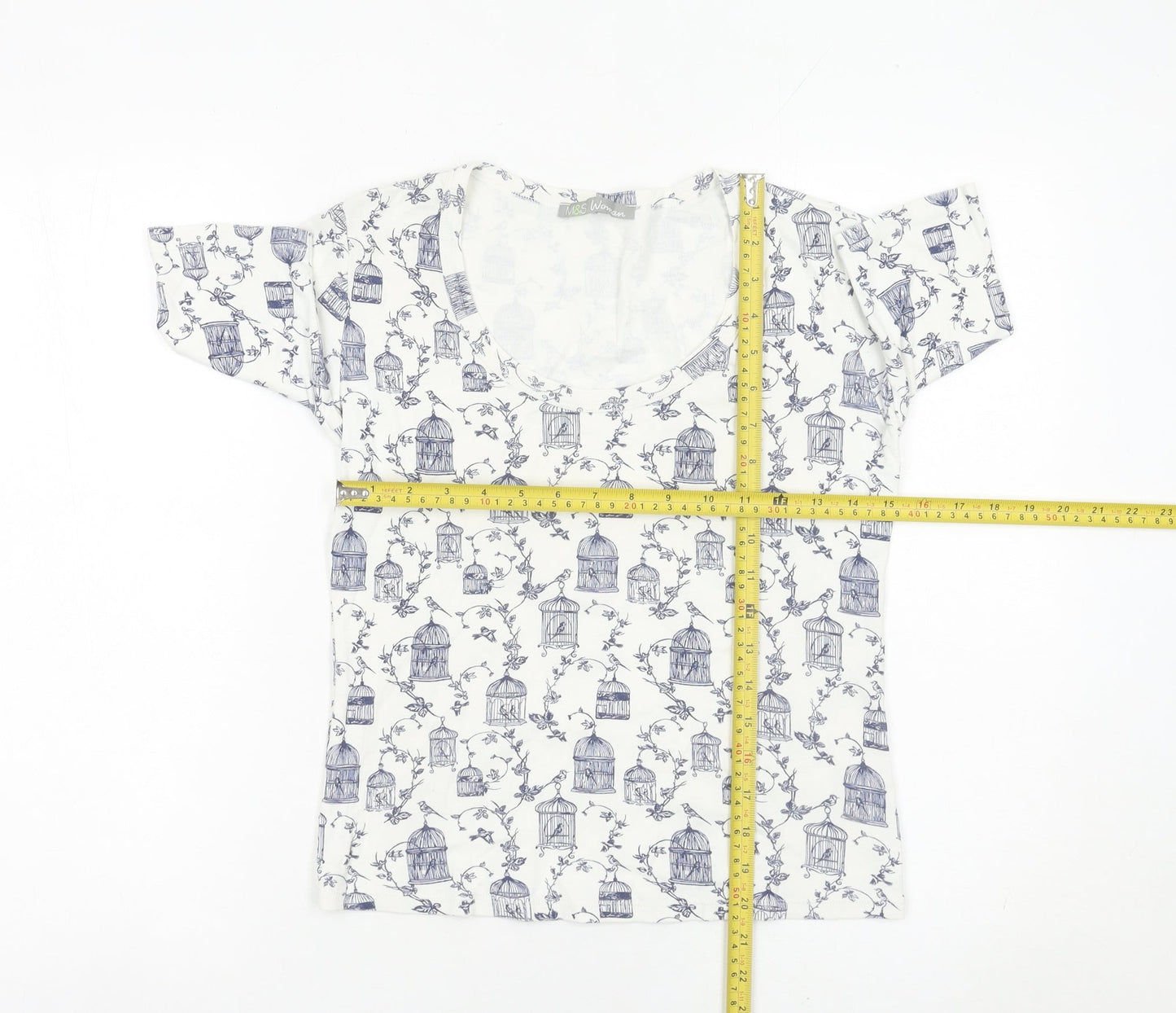 Marks and Spencer Womens White Bird Print Cotton T-Shirt UK 8