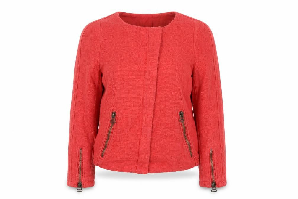 Zara Basic Women’s Red Cotton Linen Jacket Size S Casual Zip