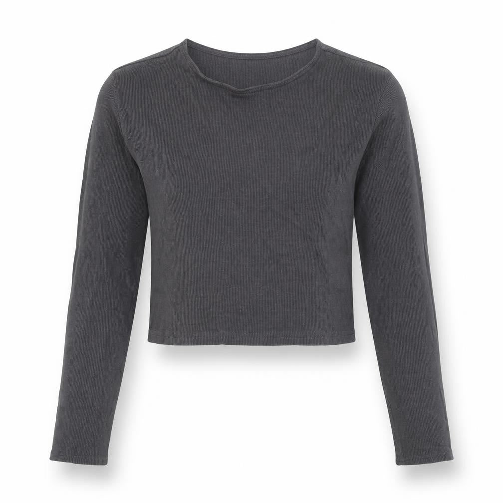 H&M Divided Women’s Grey Cropped Slim Fit Long Sleeve Top M