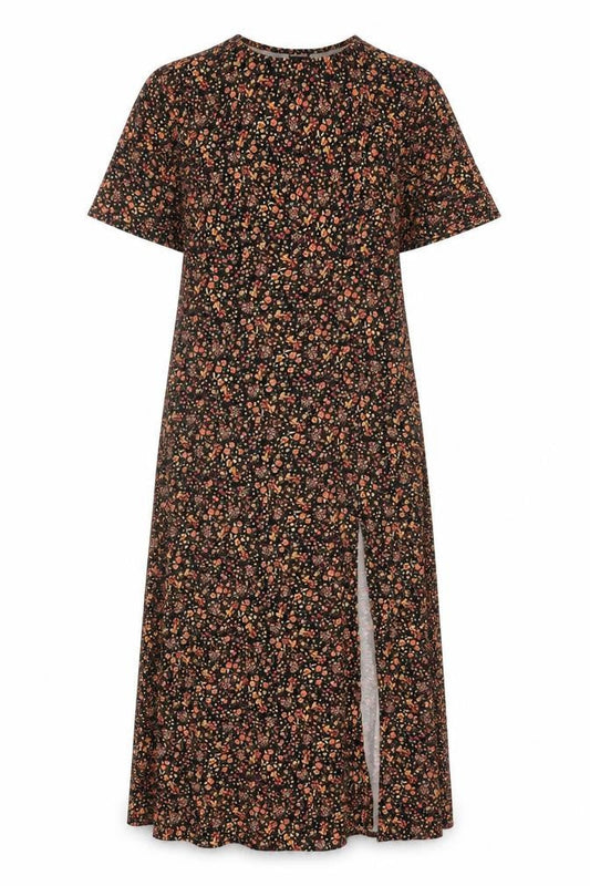 New Look Womens Black Floral Midi Shift Dress Size 6