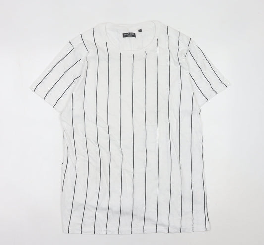 Brave Soul Men's White Striped Cotton Jersey T-Shirt L