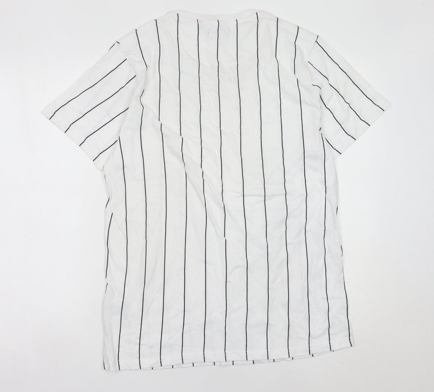 Brave Soul Men's White Striped Cotton Jersey T-Shirt L