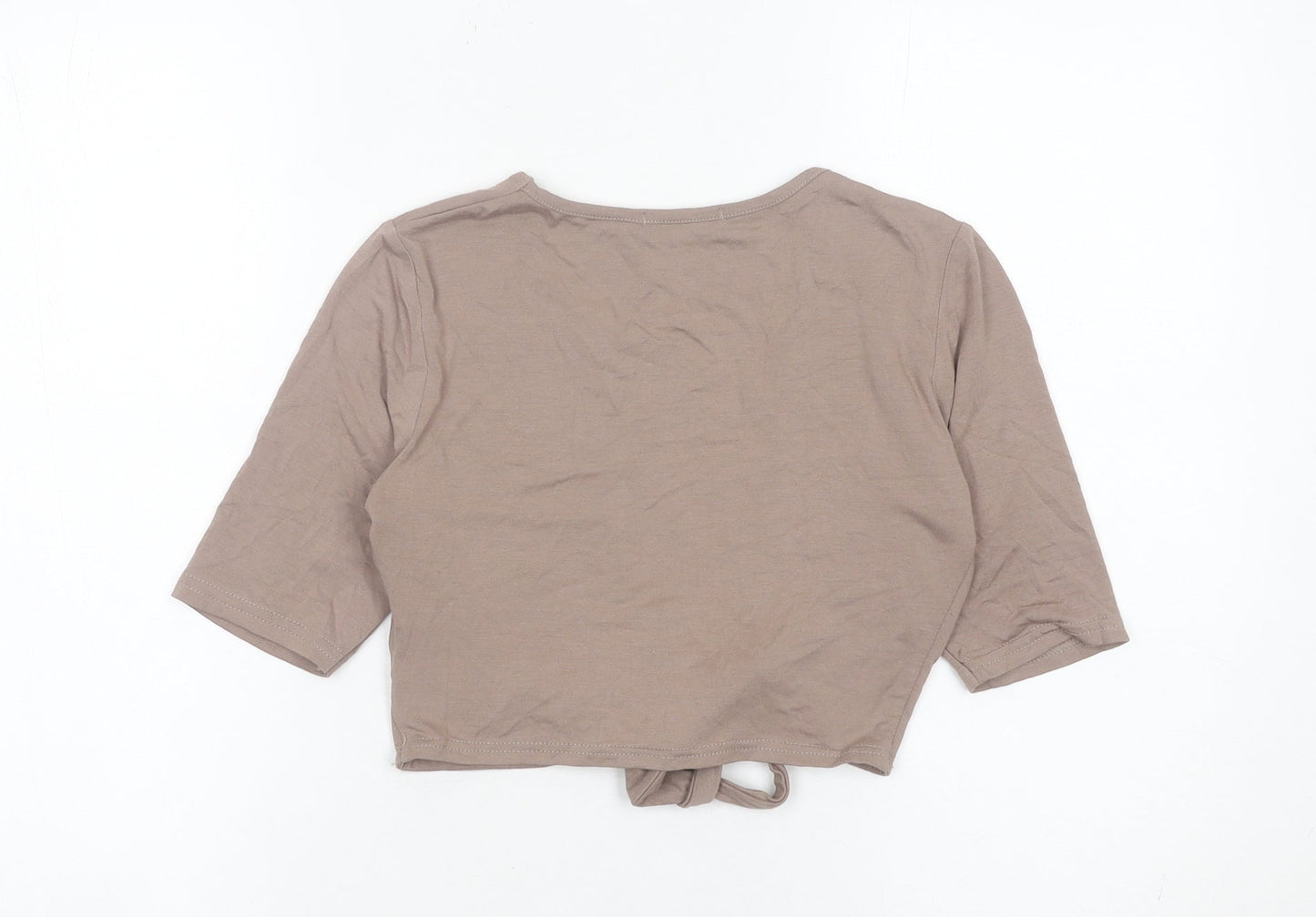 PrettyLittleThing Women’s Brown Wrap Tie Front Top UK 12 V-Neck